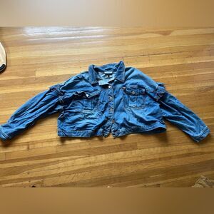 Ruffle denim jean jacket 22 24 S M L cropped lace cowboy western carter Eloquii